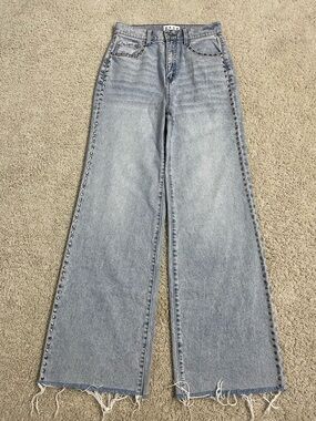 Womens DAZE Light Wash SILVER STUD Embellished WIDE LEG High Rise Waist JEANS 25